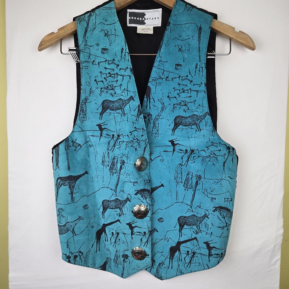 Rhonda Stark Western Cowboy Native Pattern Print Made in USA Vest Women's M